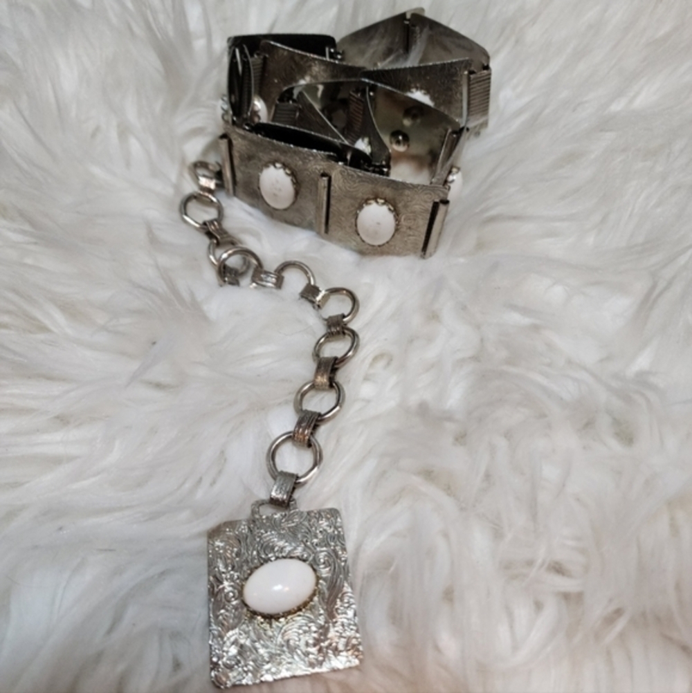 Vintage 80s white cabochon belt‎ S/M